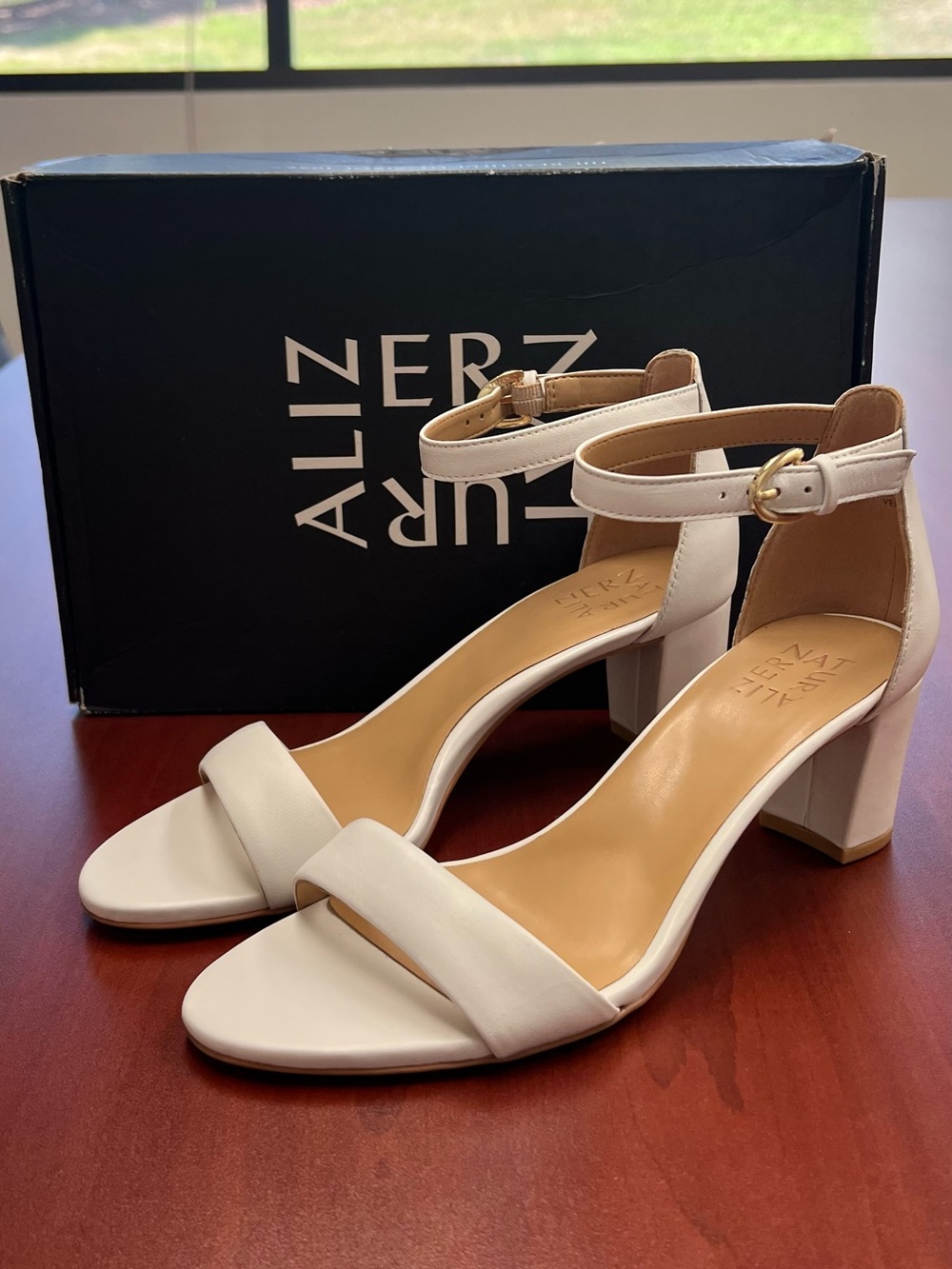 Naturalizer Women's Ankle Strap Block Heel Leather Sandals - White - Picture 2 of 5